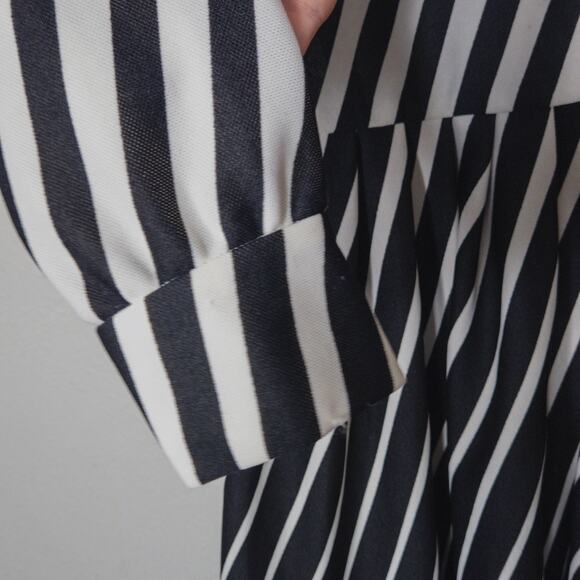 Mary Dobbs Vintage Shirt Dress Black White Stripe Fit Flare Mad Men Secretary M - Picture 7 of 10